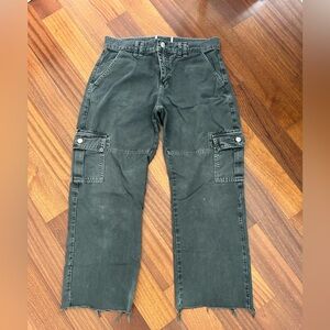 REVICE Black Cargo Pants with Relaxed Fit and Raw Hem